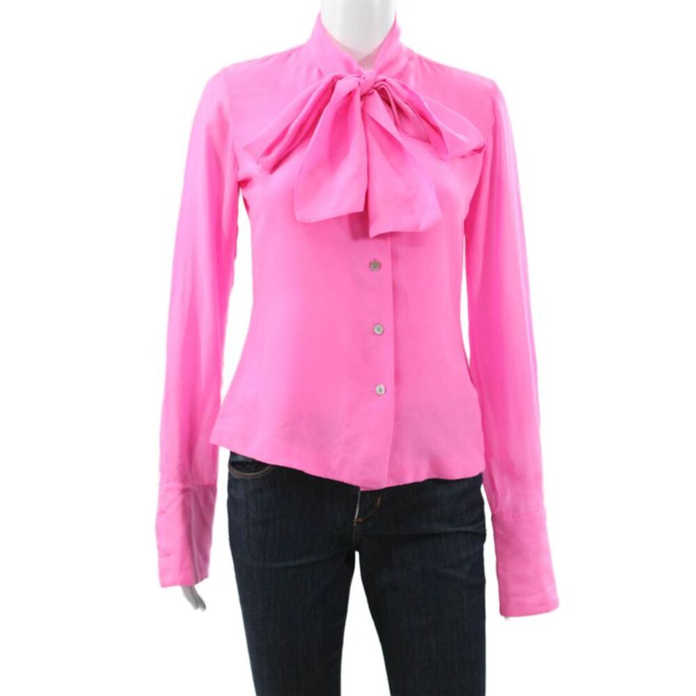 Raoul Women Basic Blouse Pink Silk Collared Long Sleeve Button Size 2